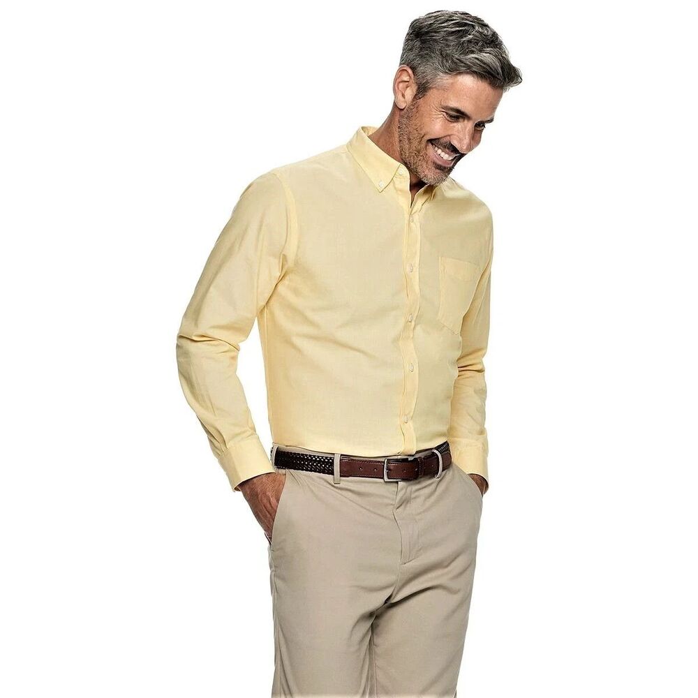 Croft & Barrow Easy Care Long Sleeve Button Down Shirt - Men's Large L Ivory NEW